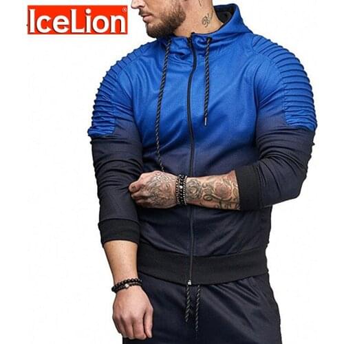 IceLion Printed Hoodies Men Long Sleeve Autumn Sweatshirts Slim Fit Hoodies Men Color Stitching Sweatshirts Zipper Hoodies Men