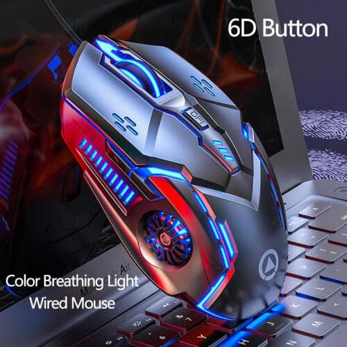 6-button Back Glowing Breathing Light Game Competitive Mouse Mute/Non-mute Wireless Mouse 1.42m USB Cable Computer Accessories