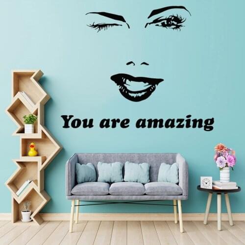 Wall Stickers Woman Bedroom Vinyl Decals Beauty Salon Art Decor Wink Eyebrows Lashes Murals Removable 071