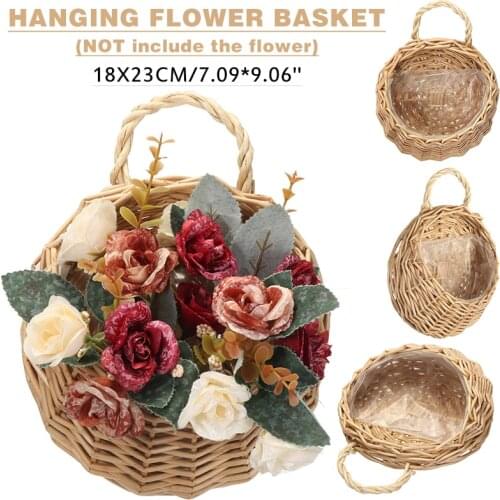 Wall Hanging Planter Plant Flower Pot Handmade Rattan Basket For Terrace Garden Balcony Flower Pot Home Garden Decor S/L