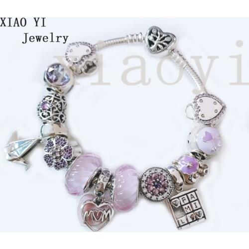 XIAOYI 2020 new 100% s925 Puzzle letter pendant thousand paper crane zircon flower glaze love lock Life Tree Bracelet mother