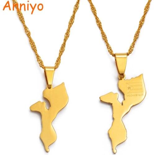 Anniyo Mozambique Map Pendant Necklaces for Women/Girl Gold Color Jewelry Mocambique Patriotic Gifts #025321