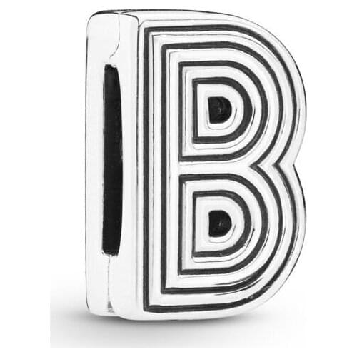 Genuine 925 Sterling Silver Bead Charm Reflexions 26 Letter Clip Stopper Lock Beads Fit Women Pan Bracelet Diy Jewelry