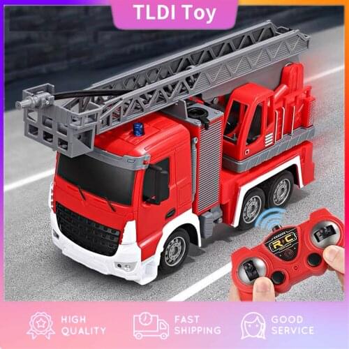 2.4G Remote Control Fire Truck Radio Controlled Cars Water jet Ladder Fire Engine Toys Boys Girls Kids Gift RC Truck Rescue Car