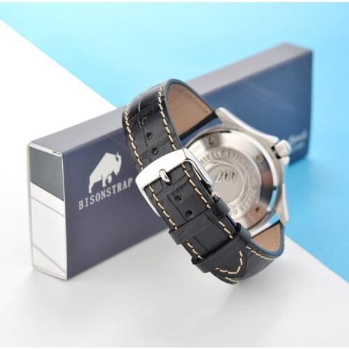 BISONSTRAP Alligator Embossed Cowhide Leather Watch Strap 14mm 18mm 19mm 20mm 21mm 22mm Watchband Watch Accessories for Men and