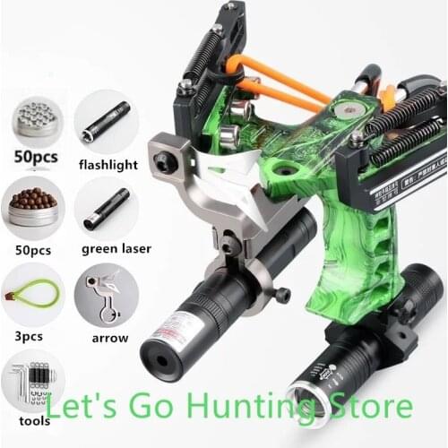 Black Hunting Bow Catapult Outdoor Powerful Slingshot For Shooting Crossbow Bow With Green Laser Hunting Accessories