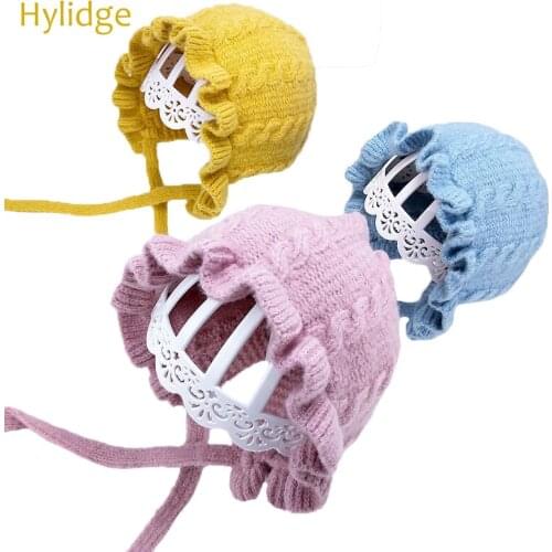Hylidge Princess Baby Girl Hat Laciness Knit Winter Hat Girl Baby Hats 3 6 Months Bonnet Enfant Hats Kids Cap for Girls Warm Cap