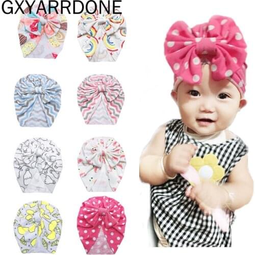 Baby Turban Top Knot Hat Toddler Kids Boy Girl India Bowknot Beanie Hat Soft Newborn Lamingo Dots Printed Clothing Accessories