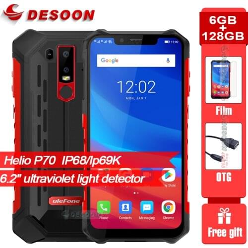 Ulefone Armor 6S Waterproof IP68 NFC Rugged Mobile Phone Helio P70 Otca-core Android 9.0 6GB+128GB Smartphone Global version