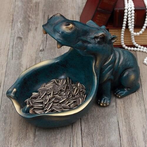 Resin Hippo Statue Sculpture Figurine Key Candy Container Sundries Storage Holder Home Table Artware Desk Decoration Crafts Gift