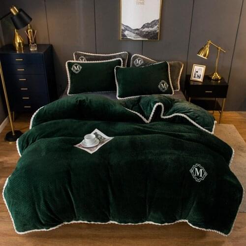 Dark Green Winter Flannel Quilt Cover Soft Worm Coral Fleece Comforter Cover 1pcs Thickening Warm Duvet Bedding Cover