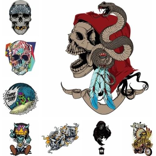 DIY Skull Heat Transfers Patch Iron On Transfers For Clothing Punk Patch Horror Movie Jacket Motorcycle Rock Sticker For T-Shirt