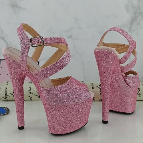 Leecabe Pink Glitter 20CM/8inches Pole dancing platform Open toe Pole Dance shoes