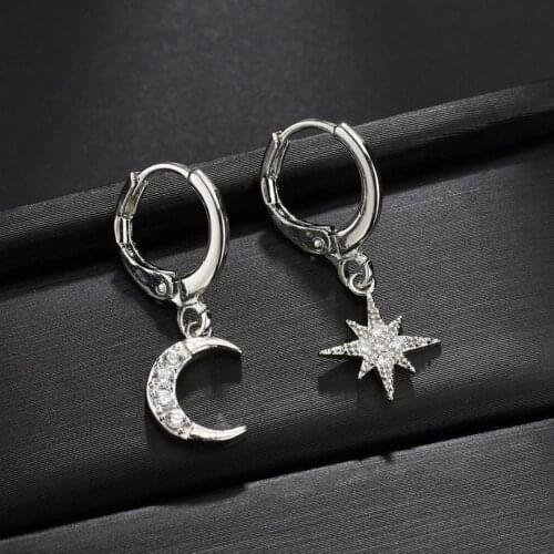 Unique Crystal Moon Star Dangle Earrings Asymmetric Rhinestone Drop Earrings Women Charm Girls Earring Fashion Jewelry Gifts