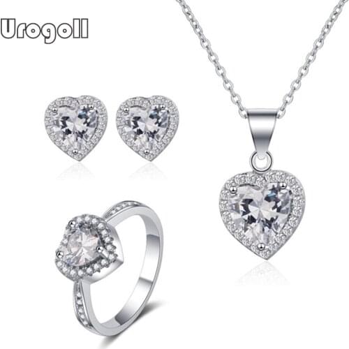Pure 925 Sterling Silver Bridal Heart Shaped Jewelry Sets Luxury Necklace Earring Ring For Women Engagement Party Jewelry Gifts