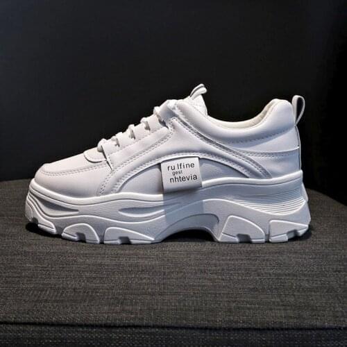 Women Vulcanized Shoes Fashion Lace-up Flat Mid-heel Warm Shoes Increased Wear-resistant Casual Sports Shoes