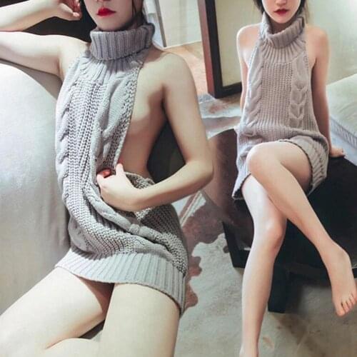 Blouse Shirt Hollow Out Loose Sweater Knitwear Pullovers Knitted Sweaters Sexy Backless Sleeveless Turtleneck Sweaters Blouse