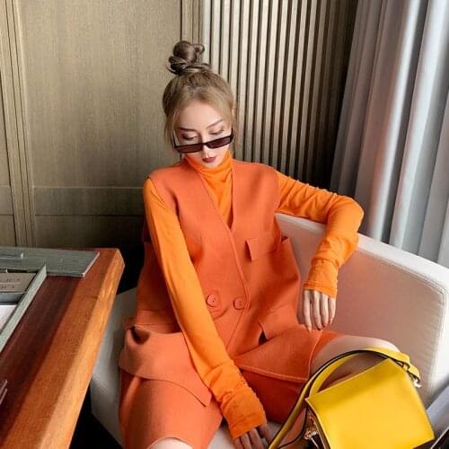 Women Suits Autumn Spring New Fashion Vintage Vest Short Pants Knitting Sweater 3 Pic Set Korean Sweet Girls Suits All-match