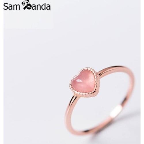 Sampanda 925 Sterling Silver Ring Korean Style Small Opal Heart-shaped Open Temperament Ring Fashion Jewelry Gift