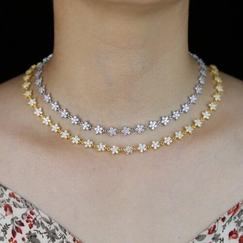 Top quality Summer fashion mini delicate daisy flower choker necklace for women cute micro pave clear cz charm jewelry wholesale