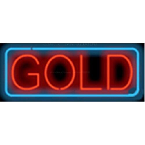 Gold NEON SIGN REAL GLASS BEER BAR PUB LIGHT SIGNS display Accessory Pawn shop Jewelry Games Advertising Light 17*14"