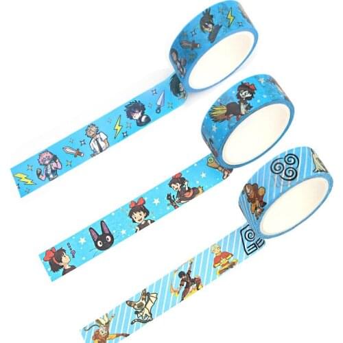 1 Pcs Cute 15mmX5m Anime My Hero Academia Kikis Delivery Service Masking Washi Tapes DIY Decorative Adhesive Tape Stickers Toys
