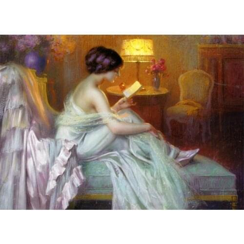 100% hand painted Handicrafts Repro oil painting: Young women Reading a love letter in Evening
