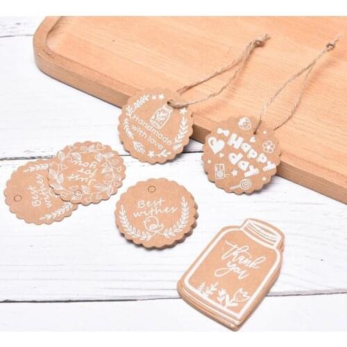 100Pcs Kraft Paper Gift Tags thank you for Celebrating with Us labels handmade for wedding party decoration Packaging Hang paper