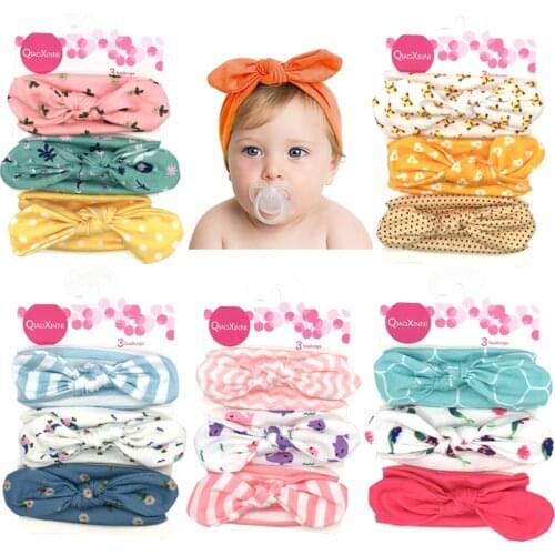 3 Pcs/Set Floral Bows Baby Headband Dot Bowknot Haarband Baby Girl Headbands Cotton Kids Hair Band Girls Hair Accessories