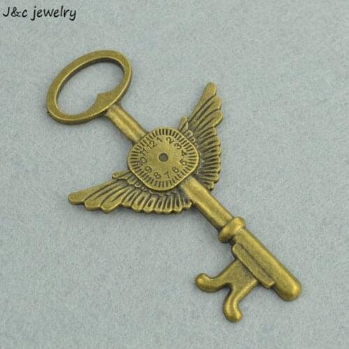 Wholesale 4pcs Antique Bronze Plated Zinc Alloy Metal key Charms Pendants Diy Jewelry Findings Accessories 75*44mm 3240C