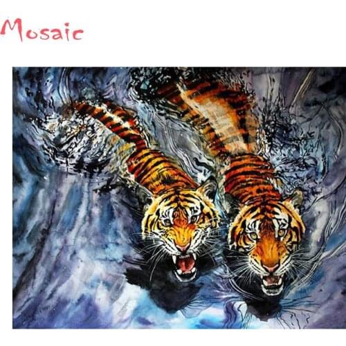 Diamond painting"tiger swimming"Animals,mosaic Diamond Embroidery 5D Full Square round Home decoration rhinestones of pictures
