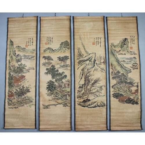 Antique calligraphy and painting the living room hangs a picture four screen blessing