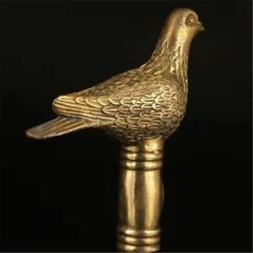 Antique Victorian Walking Stick with Bronze pigeon Head Holding Bird pigeon
