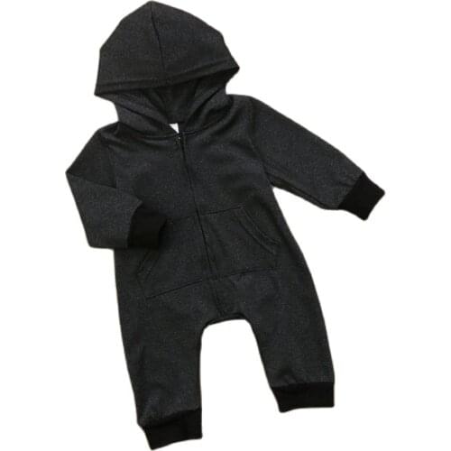 2020 Newborn Kids Baby Boy Baby Girl Warm Infant Zipper Cotton Long Sleeve Romper Jumpsuit Hooded Clothes Sweater Outfit 0-24M
