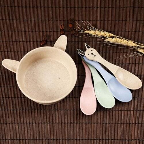 Toddler Baby Feeding Training Bowl With Spoon Set Cartoon Binaural Baby Feeding Tableware Kids Plate Bowl Sets