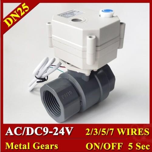 DN25 full bore Electric water valve PVC, 1"miniature electric ball valve with 3 wires control to supply water tank or drain