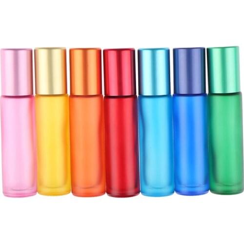 1PCS 10ml Portable Frosted Colorful Thick Glass Roller Essential Oil Perfume Bottles Travel Refillable Rollerball Bottle