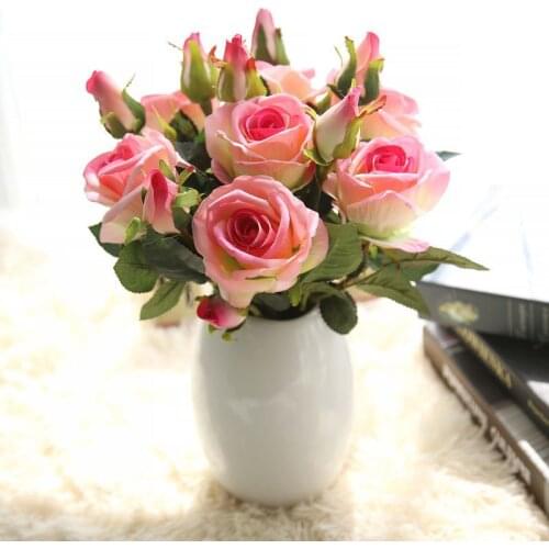 37CM Single Artificial Rose Branch For Home Decoration Wedding Party Flower DIY Restaurant Bar Decorative Silk Fake Flower