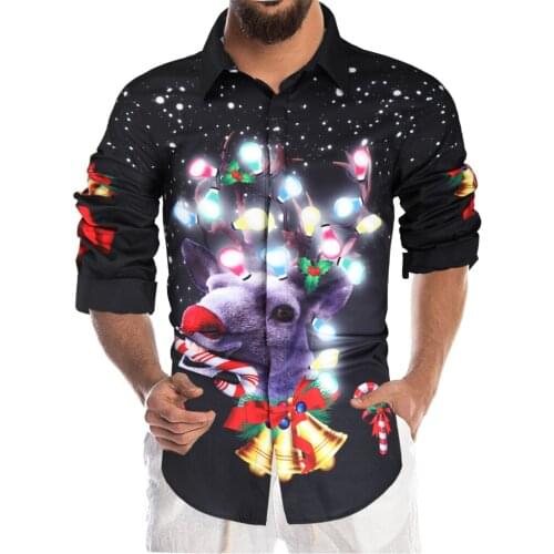 Christmas Print Series Suit Men Fashion Red Black White Button Up Mens Dress Suits Xmas Party Prom Blouse Chemise Homme Top