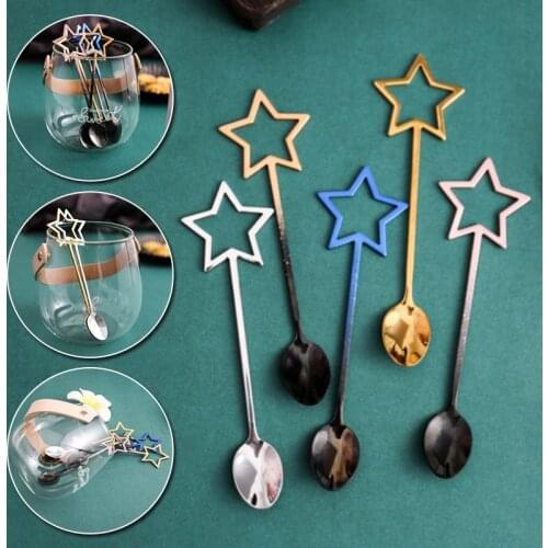 Stainless Steel Coffee Spoon Star Shape Dessert Ice Cream Tea Spoon Drinking Stirring Spoon Flatware Kitchen Accessories Tools