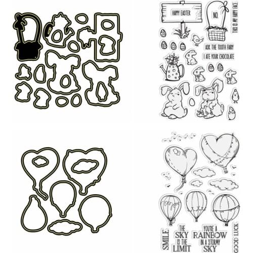 Rabbit&Happy Easter Balloon In The Sky&Good Luck 2021 Stamps And Die Sets For Scrapbook Album Card Making Dies And Stamps