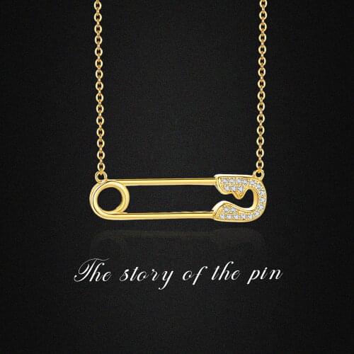 Cubic Zirconia Safty Pin Necklace Pendant Elegant Gift for Her