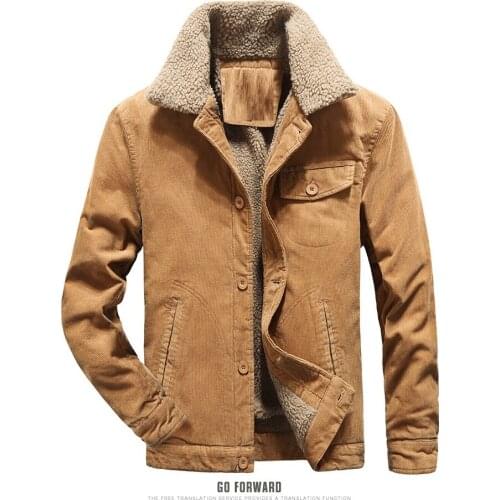 2019New arrival Fashion men Corduroy jacket coat long sleeves turn down collar warm fleece casual blouse winter outwear overcoat
