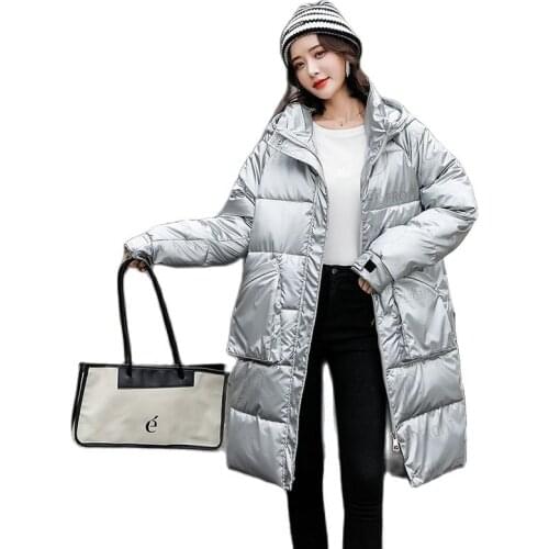 Fashion Coats Women Winter 2021 New Parkas Shiny Hooded Loose Coat Mid-Length Ladies Thick Winter Jacket Women TYJTJY