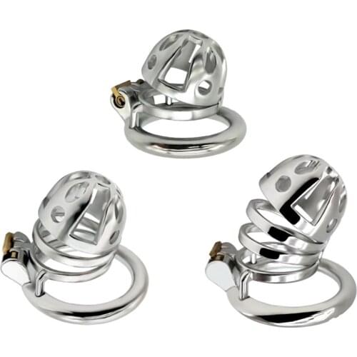 Small large Stainless steel male breathable Chastity cage metal penis lock cock ring ball BDSM bondage restraint sex toy for man
