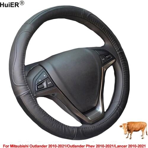 Car Steering Wheel Cover Wrap Cow Leather For Mitsubishi Outlander 2010 2011 - 2021 Outlander Phev 2013 -2021 Lancer 2010 - 2021