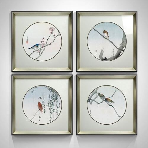 Birds Tree Branch Line Retro Landscape Poster Canvas Print Wall Painting Chinese Minimalist Style Art Modular Living Room Bedroo