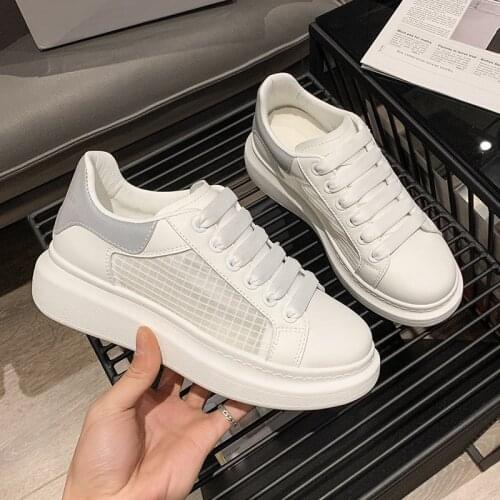 Summer New Sports And Leisure McQueen White Shoes Womens Casual Couple Shoes Increased Flat Shoes Single Shoes Net Shoes
