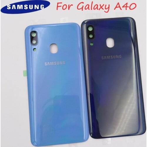 Original Samsung Galaxy A40 Plastic Back Battery Cover Rear Door Housing Case Repair Placement Parts & Camera Lens Frame + Logo