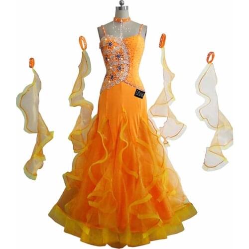 Ballroom Dance Dress Standard Skirt Competition Dress Costumes Performing Dress Customize New Arrival Adult Children Orange